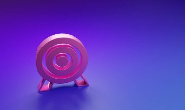 Pembe Hedef finansal hedef kavramı ikonu mor-mavi arka planda izole edildi. Sembolik hedeflere ulaşım, başarı. Minimalizm kavramı. 3 Boyutlu resimleme.