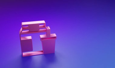 Mor-mavi arka planda izole edilmiş Pembe Online sipariş ve fast food dağıtım ikonu. Minimalizm kavramı. 3 Boyutlu resimleme.