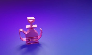 Mor-mavi arka planda izole edilmiş pembe nargile simgesi. Minimalizm kavramı. 3 Boyutlu resimleme.