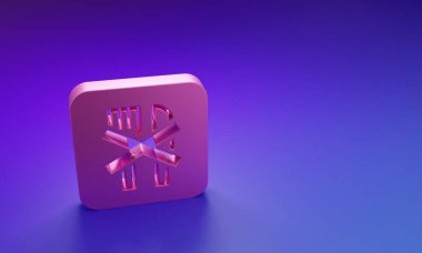 Pembe Ramazan oruç ikonu mor-mavi arka planda izole edilmiş. Dini oruç. Minimalizm kavramı. 3 Boyutlu resimleme.