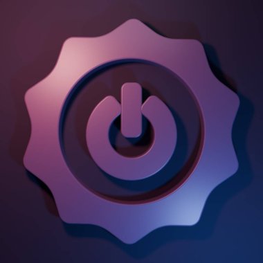 Mor Güç simgesi mor-mavi arkaplanda izole edildi. Başlat işareti. Minimalizm kavramı. 3 Boyutlu resimleme.