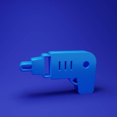 Mavi Elektrik kablosuz tornavida simgesi mavi arkaplanda izole edildi. Elektrikli matkap. Tamir aleti. Minimalizm kavramı. 3 Boyutlu resimleme.