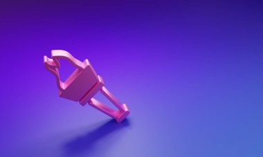 Pembe Meşale alev ikonu mor-mavi arkaplanda izole edilmiş. Sembol ateşi sıcak, alev gücü, alev ve ısı. Minimalizm kavramı. 3 Boyutlu resimleme.