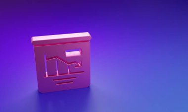 Mor-mavi arkaplanda izole edilmiş Pembe Turta grafiği bilgi simgesi. Diyagram çizelgesi. Dünya finans krizi. Minimalizm kavramı. 3 Boyutlu resimleme.