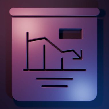 Mor Turta grafiği bilgi simgesi mor-mavi arkaplanda izole edildi. Diyagram çizelgesi. Dünya finans krizi. Minimalizm kavramı. 3 Boyutlu resimleme.