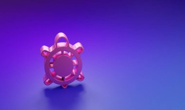Mor-mavi arkaplanda izole edilmiş pembe kaplumbağa simgesi. Minimalizm kavramı. 3 Boyutlu resimleme.
