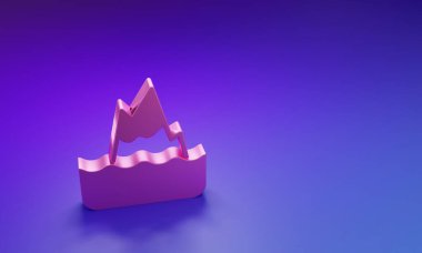 Mor-mavi arkaplanda izole edilmiş pembe Iceberg simgesi. Minimalizm kavramı. 3 Boyutlu resimleme.