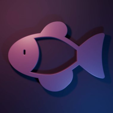 Mor-mavi arka planda izole edilmiş mor balık simgesi. Minimalizm kavramı. 3 Boyutlu resimleme.