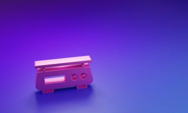 Mor-mavi arka planda izole edilmiş pembe elektronik ölçekli simge. Ağırlık ölçüm aletleri. Minimalizm kavramı. 3 Boyutlu resimleme.