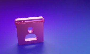 Mor-mavi arkaplanda izole edilmiş bir hesap ekran simgesi oluştur. Minimalizm kavramı. 3 Boyutlu resimleme.