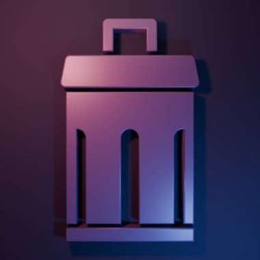 Mor Çöp kutusu simgesi mor-mavi arkaplanda izole edildi. Çöp kutusu tabelası. Sepet simgesini geri dönüştür. Ofis çöpü ikonu. Minimalizm kavramı. 3 Boyutlu resimleme.