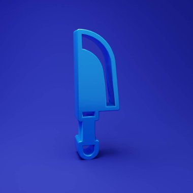 Mavi Bıçak simgesi mavi arkaplanda izole edildi. Çatal bıçak sembolü. Minimalizm kavramı. 3 Boyutlu resimleme.