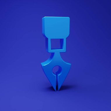 Mavi Çeşme kalem ucu simgesi mavi arkaplanda izole edilmiş. Kalem aleti işareti. Minimalizm kavramı. 3 Boyutlu resimleme.