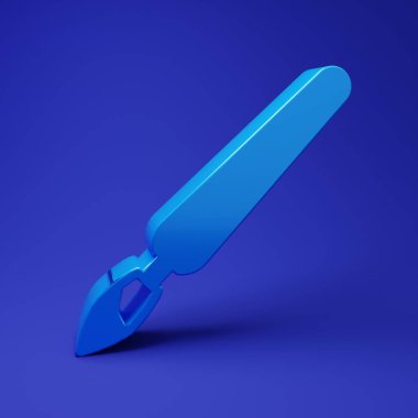 Mavi boya fırçası simgesi mavi arkaplanda izole edildi. Minimalizm kavramı. 3 Boyutlu resimleme.