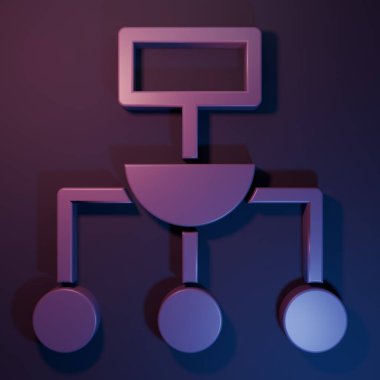 Mor-mavi arkaplanda izole edilmiş mor algoritma simgesi. Yapay Zeka koleksiyonundan algoritma sembolü tasarımı. Minimalizm kavramı. 3 Boyutlu resimleme.