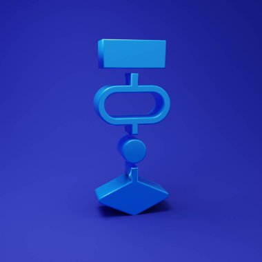 Mavi arkaplanda mavi algoritma simgesi izole edildi. Yapay Zeka koleksiyonundan algoritma sembolü tasarımı. Minimalizm kavramı. 3 Boyutlu resimleme.