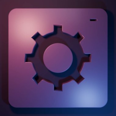 Mor ayar simgesi mor-mavi arkaplanda izole edildi. Aletler, servis, dişli, dişli, çark işareti. Minimalizm kavramı. 3 Boyutlu resimleme.