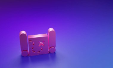 Mor-mavi arka planda izole edilmiş pembe korsan hazine haritası simgesi. Minimalizm kavramı. 3 Boyutlu resimleme.