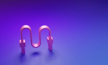 Mor-mavi arkaplanda izole edilmiş pembe atlama ipi simgesi. İp atlıyorum. Spor malzemeleri. Minimalizm kavramı. 3 Boyutlu resimleme.