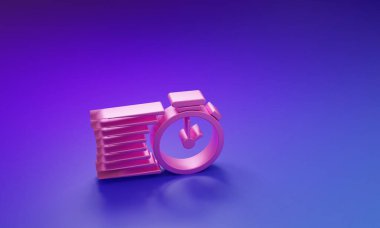 Mor-mavi arkaplanda izole edilmiş pembe Kronometre simgesi. Zaman göstergesi. Minimalizm kavramı. 3 Boyutlu resimleme.
