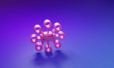 Mor-mavi arka planda pembe araba paylaşım simgesi. Araba paylaşım tabelası. Nakliye hizmeti konsepti. Minimalizm kavramı. 3 Boyutlu resimleme.