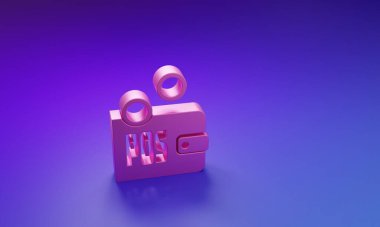 Mor-mavi arka planda izole edilmiş pembe kazık kanıtı. Kripto para birimi ekonomisi ve finans koleksiyonu. Minimalizm kavramı. 3 Boyutlu resimleme.