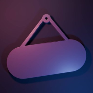 Mor-mavi arka planda mor simge asılı ikon. Reklamlar için uygun bar, kafe, bar, restoran. Minimalizm kavramı. 3 Boyutlu resimleme.