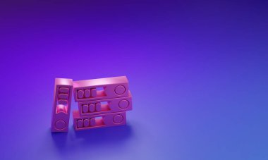 Mor-mavi arkaplanda izole edilmiş kağıt ve belge simgesine sahip Pembe Ofis dosyaları. Ofis dosyaları. Dosya arşivleme işareti. Minimalizm kavramı. 3 Boyutlu resimleme.