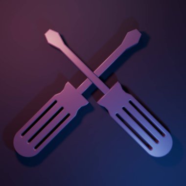 Mor Çapraz Tornavida simgesi mor-mavi arkaplanda izole edildi. Servis aracı sembolü. Minimalizm kavramı. 3 Boyutlu resimleme.