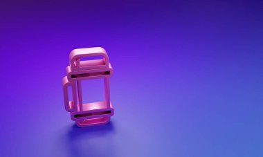 Mor-mavi arka planda izole edilmiş pembe termos konteynır ikonu. Termo matara ikonu. Kamp ve yürüyüş ekipmanları. Minimalizm kavramı. 3 Boyutlu resimleme.