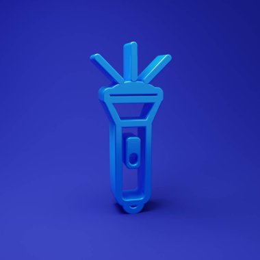 Mavi El feneri simgesi mavi arkaplanda izole edildi. Minimalizm kavramı. 3 Boyutlu resimleme.