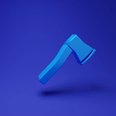 Mavi Haç ahşap balta simgesi mavi arkaplanda izole edilmiş. Oduncu baltası. Minimalizm kavramı. 3 Boyutlu resimleme.