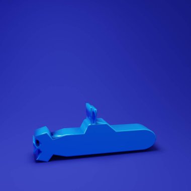 Mavi Denizaltı simgesi mavi arkaplanda izole edildi. Askeri gemi. Minimalizm kavramı. 3 Boyutlu resimleme.