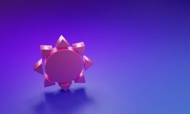 Mor-mavi arkaplanda izole edilmiş pembe güneş simgesi. Minimalizm kavramı. 3 Boyutlu resimleme.