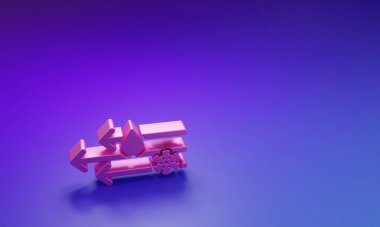 Mor-mavi arka planda izole edilmiş kar ikonu olan pembe rüzgar ve yağmur. Rüzgarlı bir hava. Minimalizm kavramı. 3 Boyutlu resimleme.