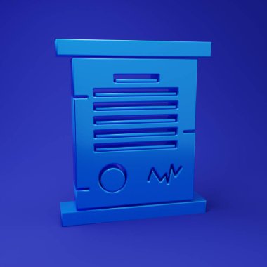 Mavi KHK, kağıt, parşömen, parşömen simgesi mavi arkaplanda izole edilmiş. Minimalizm kavramı. 3 Boyutlu resimleme.