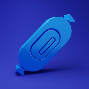 Mavi Salam sosis ikonu mavi arkaplanda izole edilmiş. Et şarküteri ürünü. Minimalizm kavramı. 3 Boyutlu resimleme.