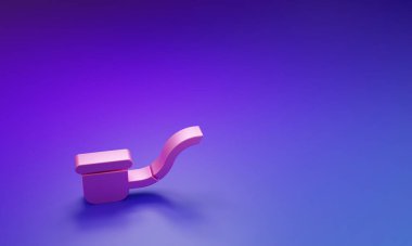 Mor-mavi arka planda izole edilmiş duman simgesi olan pembe tüttürme piposu. Tütün piposu. Minimalizm kavramı. 3 Boyutlu resimleme.