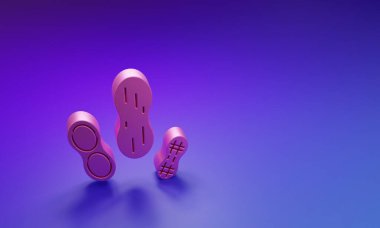 Mor-mavi arkaplanda izole edilmiş pembe Peanut simgesi. Minimalizm kavramı. 3 Boyutlu resimleme.