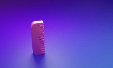 Mor-mavi arkaplandaki pembe saç fırçası simgesi. Taraklı saç işareti. Berber sembolü. Minimalizm kavramı. 3 Boyutlu resimleme.