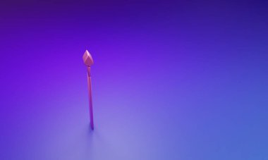 Mor-mavi arka planda izole edilmiş pembe ortaçağ mızrak ikonu. Ortaçağ silahı. Minimalizm kavramı. 3 Boyutlu resimleme.