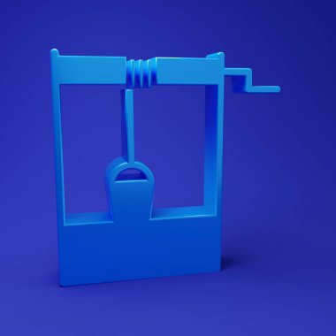 Mavi Kuyu 'da mavi arka planda bir kova ve içme suyu ikonu var. Minimalizm kavramı. 3 Boyutlu resimleme.