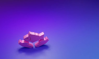 Mor-mavi arka planda izole edilmiş Pembe Balık bakım ikonu. Minimalizm kavramı. 3 Boyutlu resimleme.