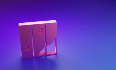 Mor-mavi arkaplanda izole edilmiş pembe katlanmış harita simgesi. Minimalizm kavramı. 3 Boyutlu resimleme.