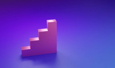 Mor-mavi arkaplanda izole edilmiş pembe merdiven simgesi. Minimalizm kavramı. 3 Boyutlu resimleme.