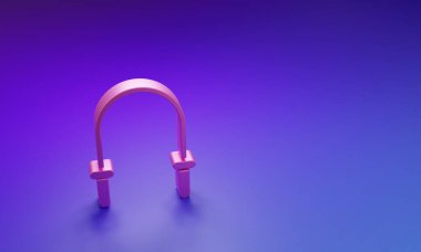 Mor-mavi arkaplanda izole edilmiş pembe atlama ipi simgesi. İp atlıyorum. Spor malzemeleri. Minimalizm kavramı. 3 Boyutlu resimleme.