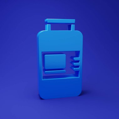 Mavi arkaplanda mavi kollajen serumu ve vitamin ikonu var. Yüz bakımı esansı cilt bakımı kozmetiği. Minimalizm kavramı. 3 Boyutlu resimleme.