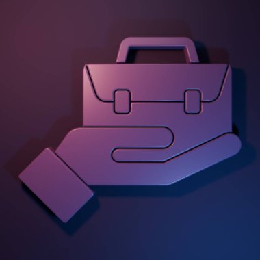 Mor El çanta ikonu mor-mavi arka planda izole edildi. Sigorta konsepti. Güvenlik, güvenlik, koruma, konsept koruma. Minimalizm kavramı. 3 Boyutlu resimleme.