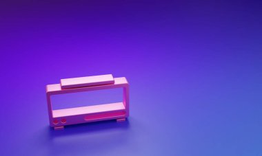 Mor-mavi arkaplanda izole edilmiş pembe dijital alarm saati simgesi. Elektronik çalar saat. Zaman simgesi. Minimalizm kavramı. 3 Boyutlu resimleme.