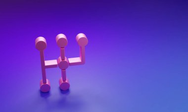 Mor-mavi arkaplanda izole edilmiş pembe vites değiştirici simgesi. İletişim simgesi. Minimalizm kavramı. 3 Boyutlu resimleme.